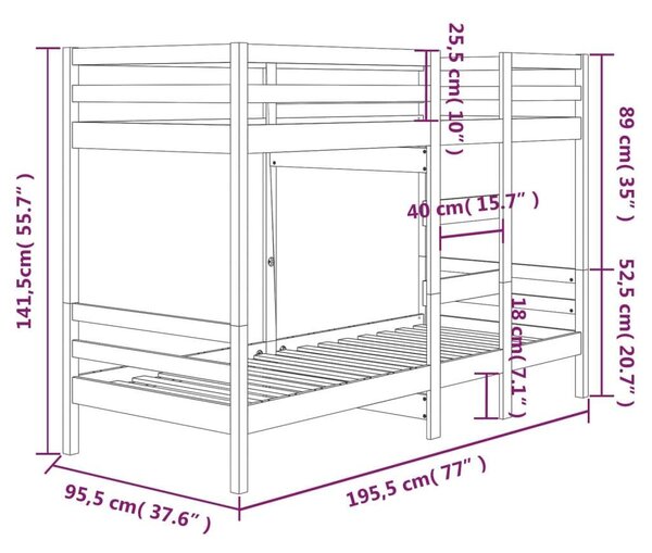 VidaXL Emeletes Ágy - Fenyőfa - 90x190 cm
