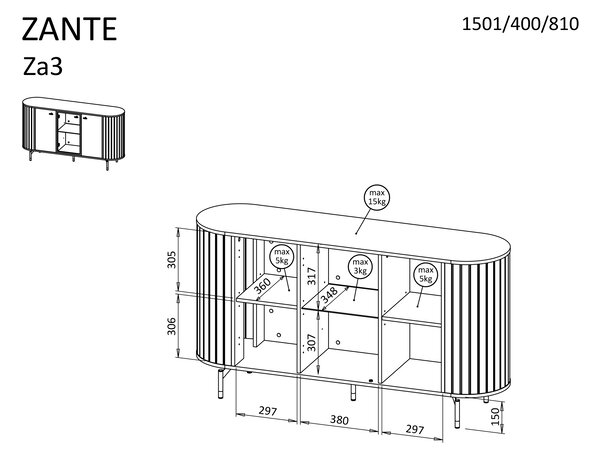 ZANTE 2D1W komód - fekete