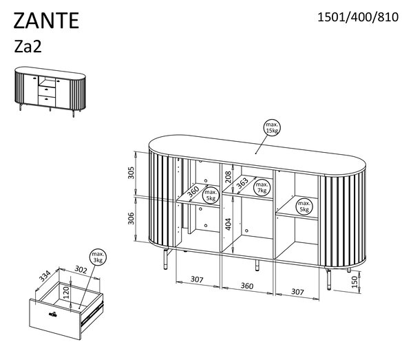 ZANTE 2D2S komód - kasmír