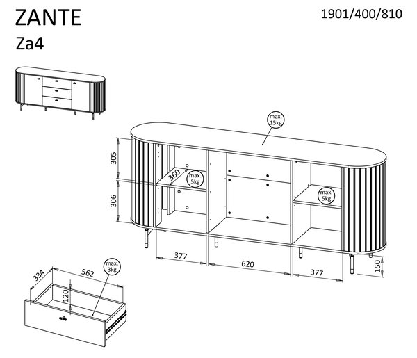 ZANTE 2D3S komód - kasmír
