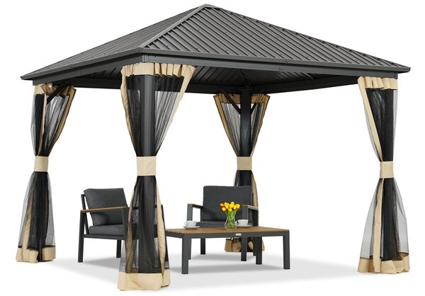 Fém pavilon Szardínia 3x3 szúnyoghálóval Garden Point bézs színben