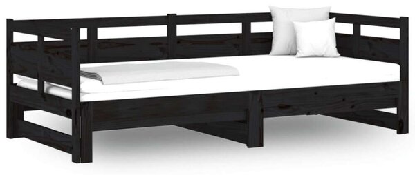 Fekete tömör fenyőfa kihúzható kanapéágy 2 x (80 x 200) cm