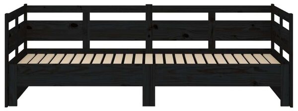 Fekete tömör fenyőfa kihúzható kanapéágy 2 x (80 x 200) cm
