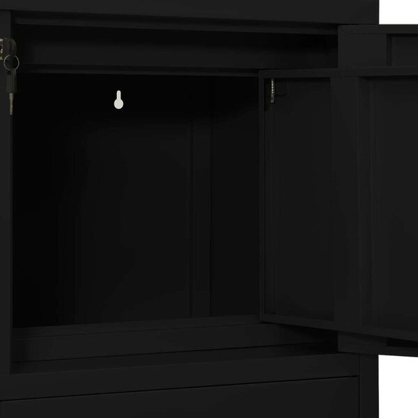 Acél Irodai Szekrény - Fekete - 90x40x102 cm