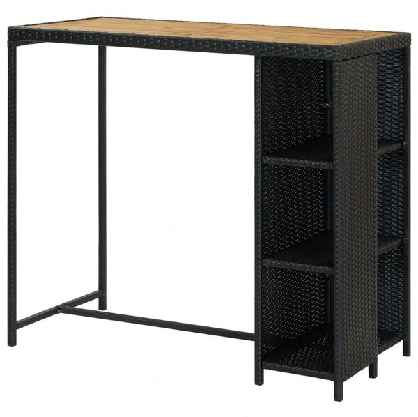 Bárasztal - Fekete Polyrattan - Tárolóval - 120x60x110cm