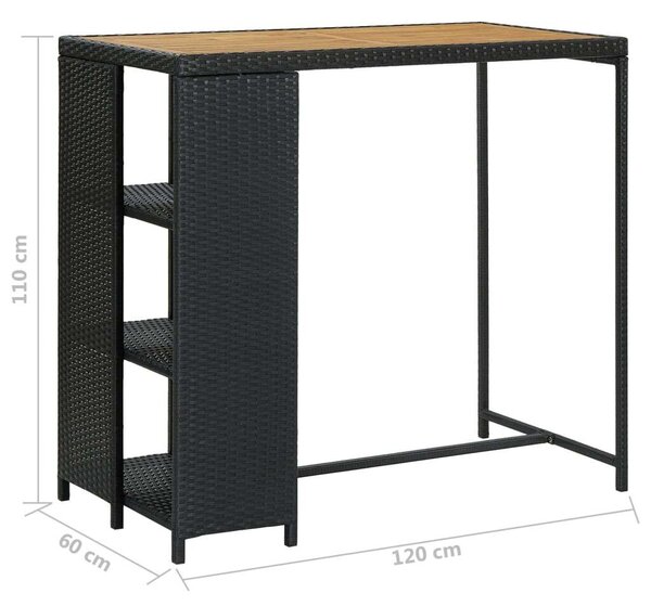 Bárasztal - Fekete Polyrattan - Tárolóval - 120x60x110cm