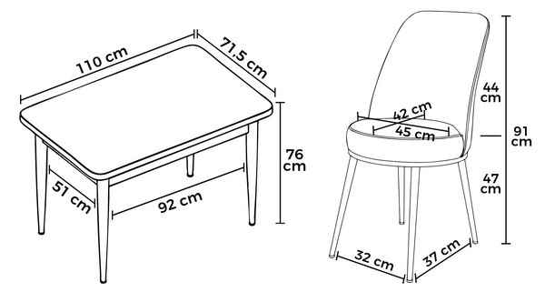 Étkező szett (4 fő részére) Reway 1 (fehér + arany + fekete)