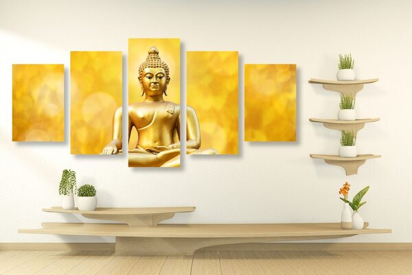 5 részes kép arany Buddha szobor