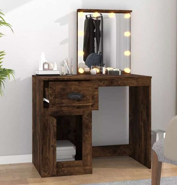 VidaXL Pipereasztal - Füstös Tölgy - LED - 90x50x132,5cm