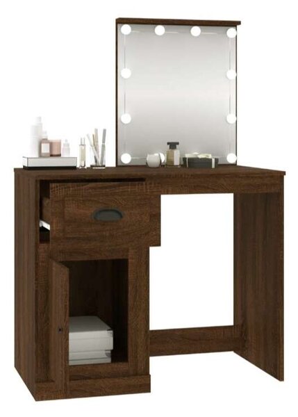 VidaXL Sminkasztal LED-del - Barna Tölgy - 90x50x132,5 cm