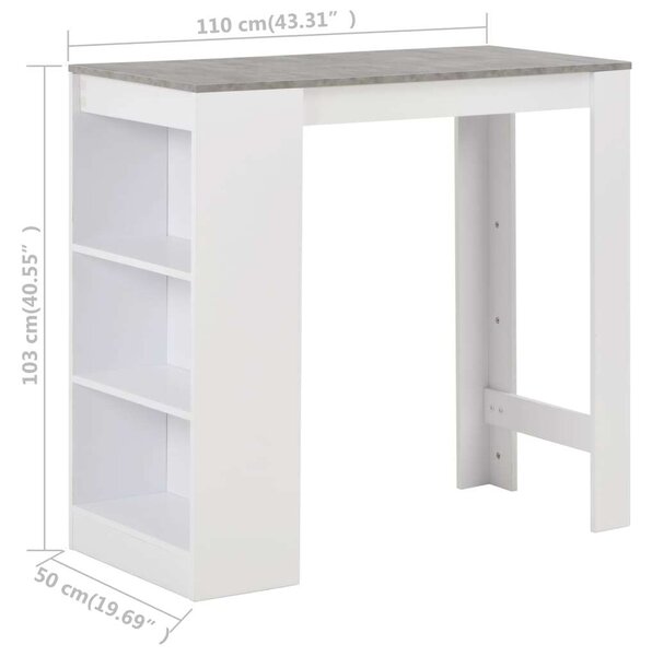 Modern Bárasztal - Fehér Beton - 3 Polccal - 110x50x103cm