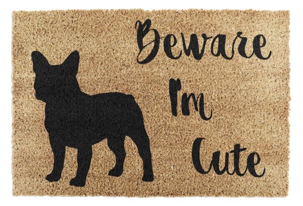 Kókuszrost lábtörlő 40x60 cm Beware I'm Cute French Bulldog – Artsy Doormats