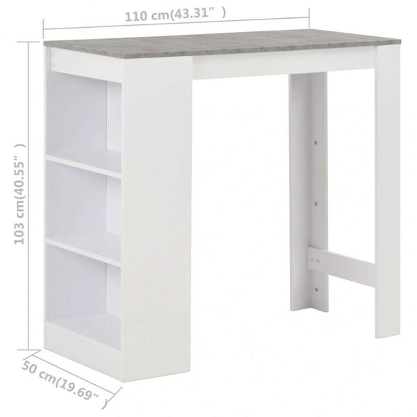 Modern Bárasztal - Fehér Beton - 3 Polccal - 110x50x103cm