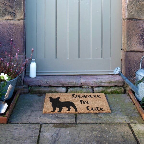 Kókuszrost lábtörlő 40x60 cm Beware I'm Cute French Bulldog – Artsy Doormats