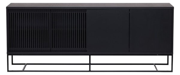 Fekete alacsony komód tölgyfa dekorral 188x75 cm Ende – Woodman
