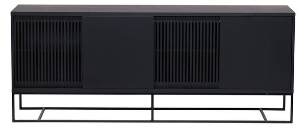 Fekete alacsony komód tölgyfa dekorral 188x75 cm Ende – Woodman