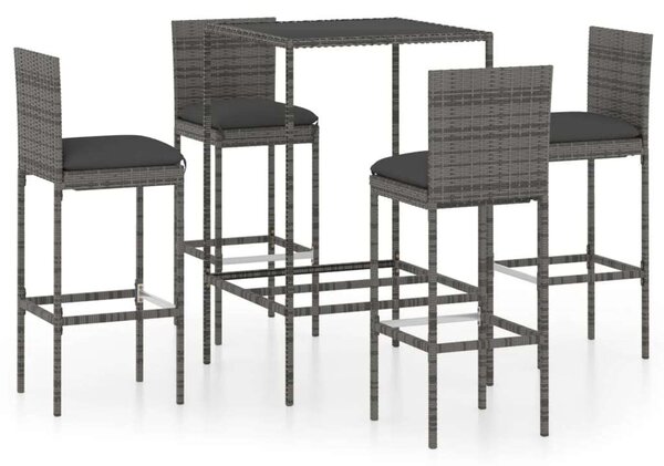 Polyrattan Kerti Bárszett - 5 részes - Szürke