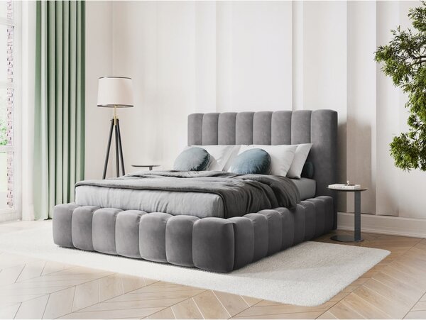 Szürke kárpitozott franciaágy tárolóhellyel, ágyráccsal 180x200 cm Kelp – Micadoni Home