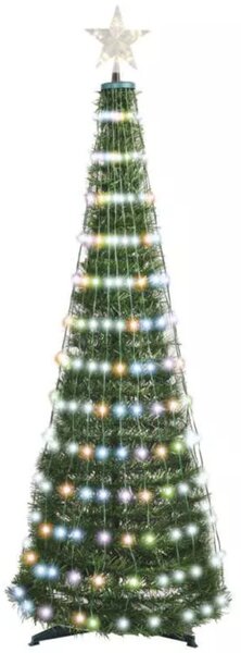 Kültéri távirányítós LED karácsonyfa színes fényfüzérrel 1,5m+3m, elem nélkül, időzítővel