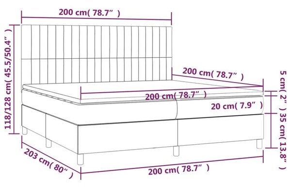 VidaXL LED-es Ágy - Rugós - Sötétszürke - 200x200 cm