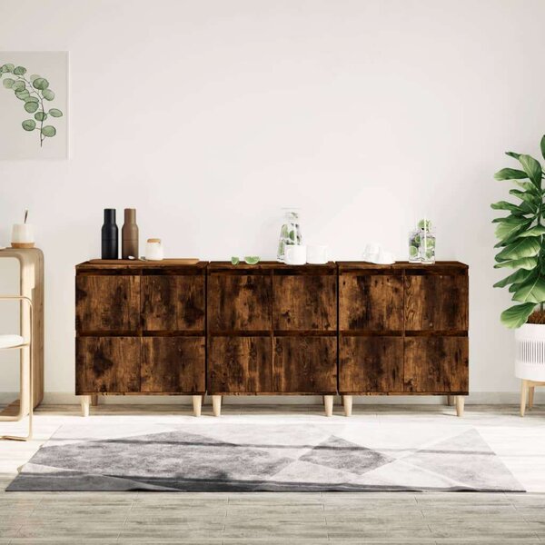 3 db füstös tölgy színű szerelt fa tálalószekrény 60x35x70 cm