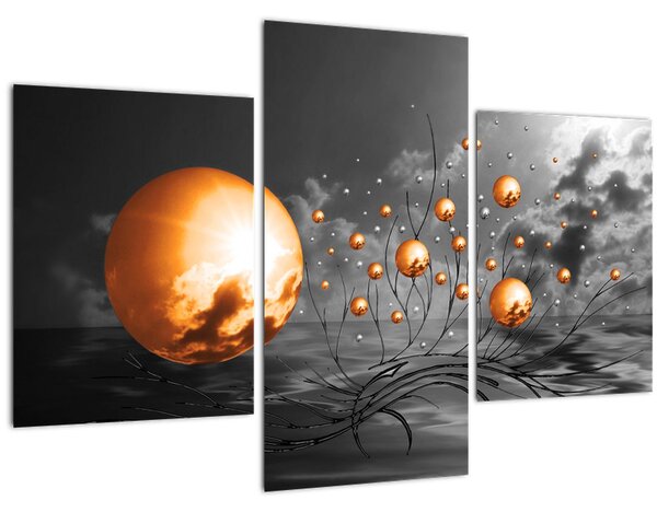 Narancssárga absztrakt gömbök képe (90x60 cm)