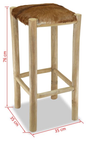 Teakfa Bárszék - Kecskebőr - 76cm