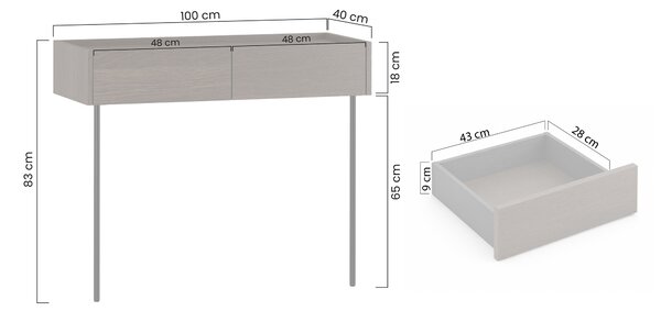 Dunari konzolasztal 100 cm fiókokkal, fém lábakkal - dunin tölgy