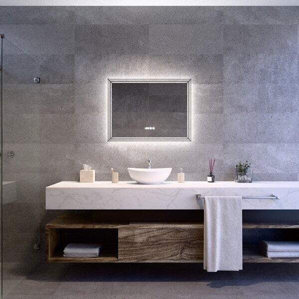 Welland Type-28 LED tükör - fényerő + színhőfok állítás + páramentesítő + óra - 80 x 60 cm