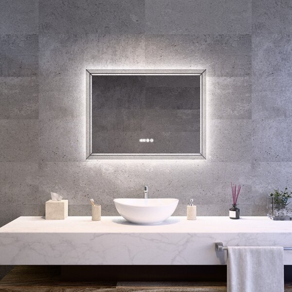 Welland Type-28 LED tükör - fényerő + színhőfok állítás + páramentesítő + óra - 80 x 60 cm