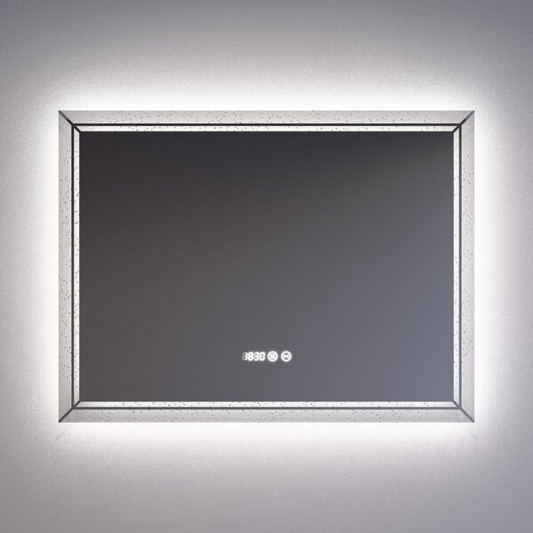 Welland Type-28 LED tükör - fényerő + színhőfok állítás + páramentesítő + óra - 80 x 60 cm