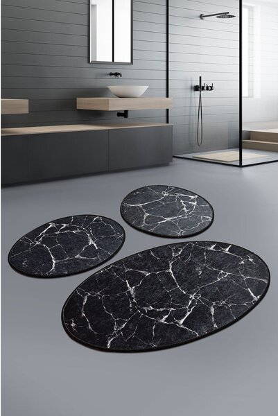 Marble 3 db-os fekete ovális fürdőszobai kilépő szett - Foutastic