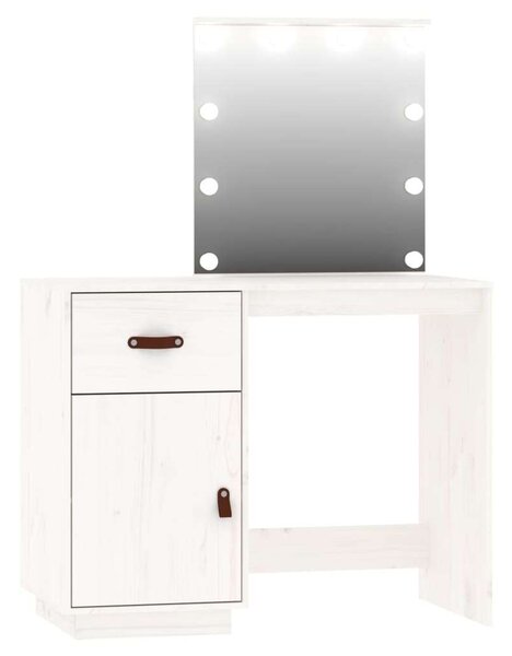 VidaXL - Fehér Fenyőfa Sminkasztal LED Tükörrel - 135x50x134cm