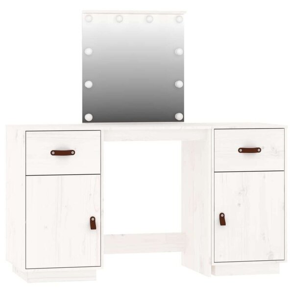 VidaXL - Fehér Fenyőfa Sminkasztal LED Tükörrel - 135x50x134cm
