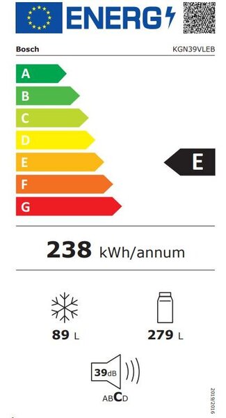 Bosch KGN39VLEB Alulfagyasztós hűtőszekrény, 368L, M: 203, No Frost, E energiaosztály, Inox