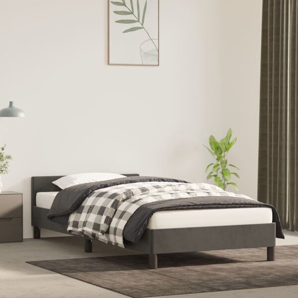 Bársony Ágykeret Fejtámlával - 90x200 cm - Sötétszürke