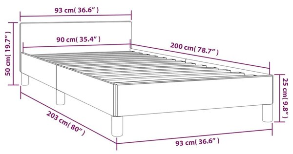 Bársony Ágykeret Fejtámlával - 90x200 cm - Sötétszürke