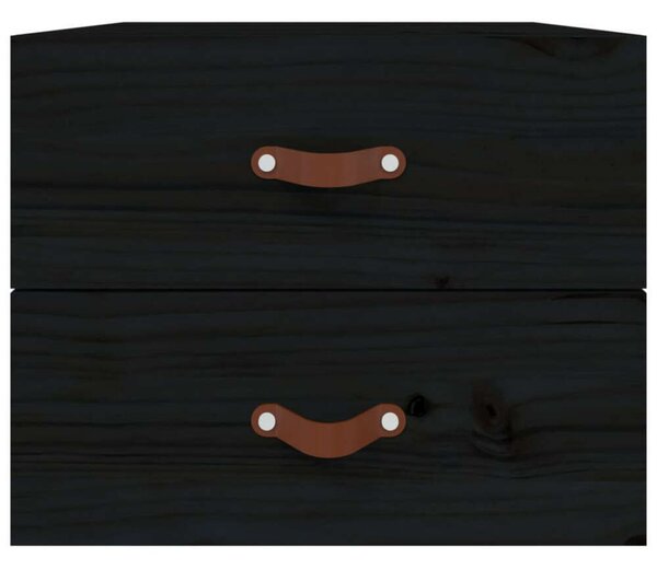 VIDAXL - 2 db Fekete Tömör Fenyőfa Falra Szerelhető Éjjeliszekrény - 50x36x40 cm