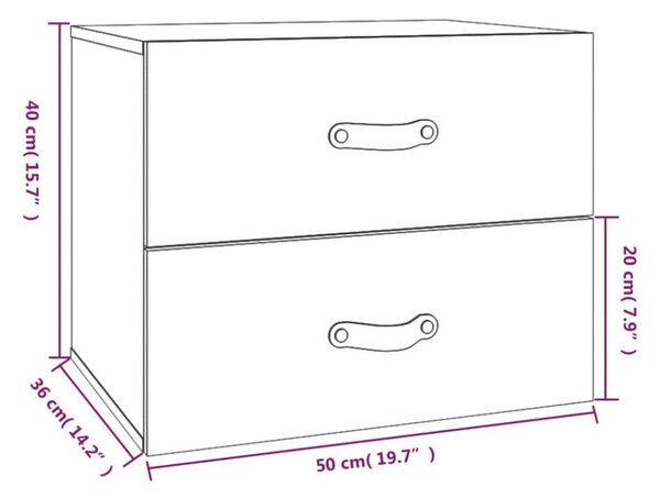 VIDAXL - 2 db Fekete Tömör Fenyőfa Falra Szerelhető Éjjeliszekrény - 50x36x40 cm