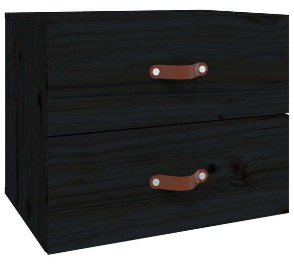 VIDAXL - 2 db Fekete Tömör Fenyőfa Falra Szerelhető Éjjeliszekrény - 50x36x40 cm