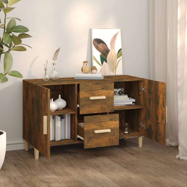 Füstös tölgyszínű szerelt fa tálalószekrény 100 x 36 x 60 cm