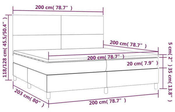LED-es Ágy - Sötétszürke Szövet - 200x200 cm