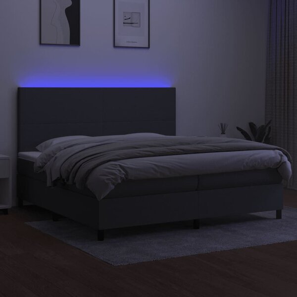 LED-es Ágy - Sötétszürke Szövet - 200x200 cm