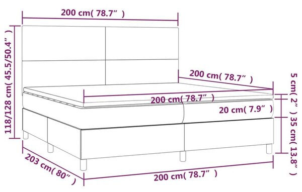 LED-es Ágy - Sötétszürke Szövet - 200x200 cm