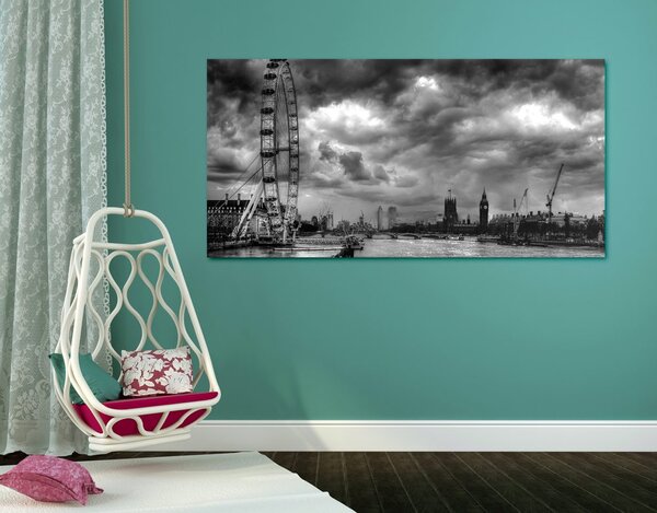 Kép egyedi London és a Temze folyó fekete-fehér kivitelben