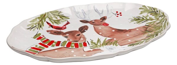 Deer Friends karácsonyi agyagkerámia tálca, 50 x 32,5 cm - Casafina