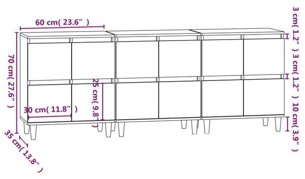 Modern Tálalószekrény Szett - Betonszürke - 3 db - 60x35x70 cm