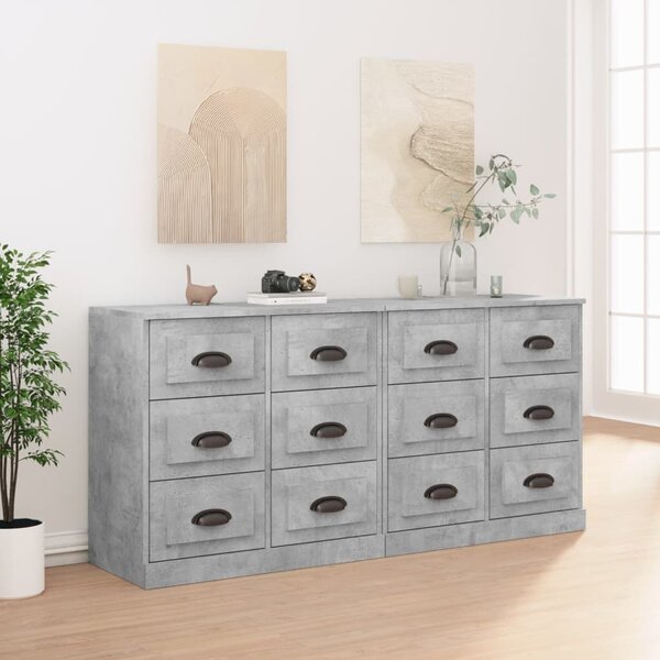 VIDAXL - 2 db 12 Fiókos Tálalószekrény - Betonszürke Fa - 70x35,5x67,5 cm
