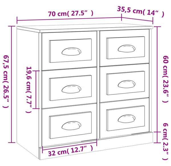 VIDAXL - 2 db 12 Fiókos Tálalószekrény - Betonszürke Fa - 70x35,5x67,5 cm
