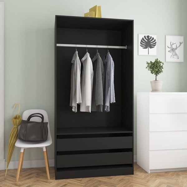 Praktikus Fekete Ruhásszekrény - Forgácslap - 100x50x200 cm - 2 Fiókkal